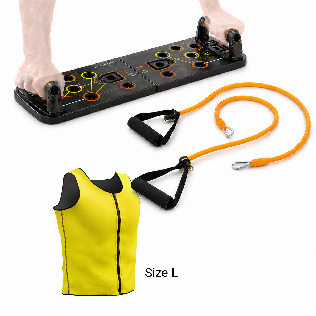 Sæt armbøjningsbræt Push-Up med modstandsbånd og herre saunavest L InnovaGoods